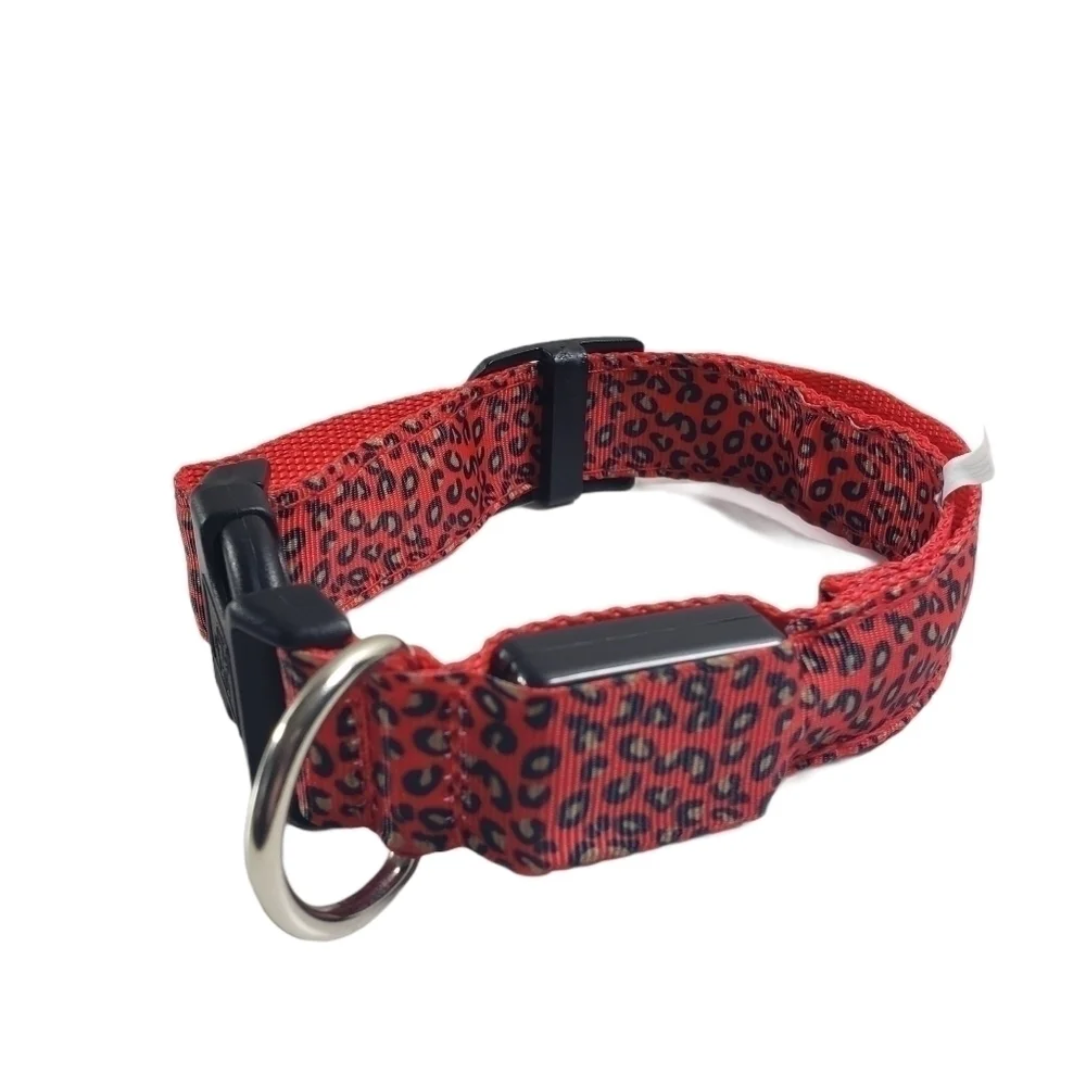 Animal Print Dog Collar with 3 Settings Red LED